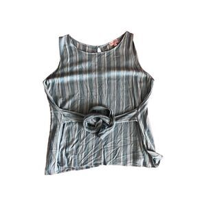 Molly & Isadora Blue White Striped Tie Front Sleeveless Blouse 1x